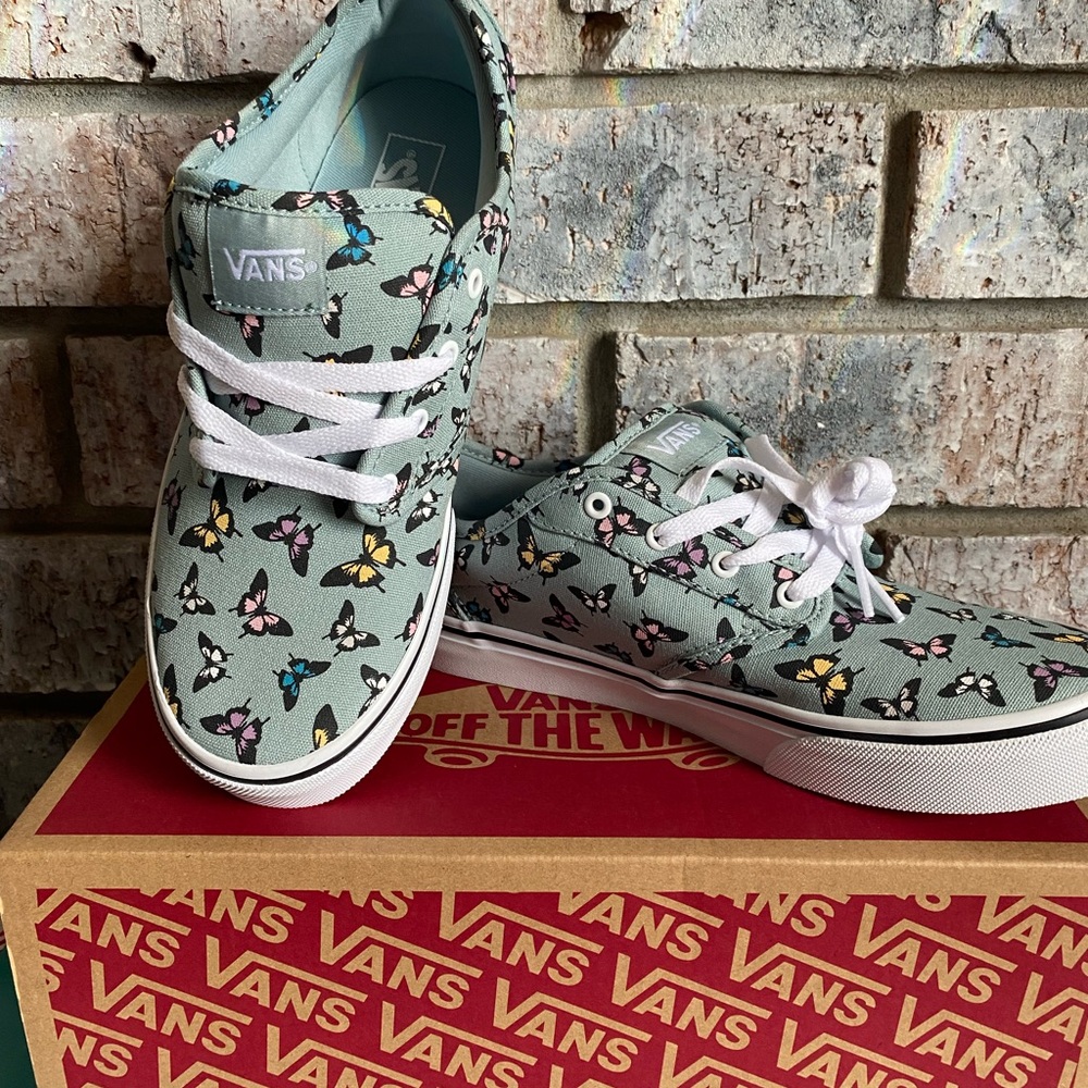 Vans Kids' Sneakers with Butterfly Pattern - Gray Mist (green) and Multi-Color